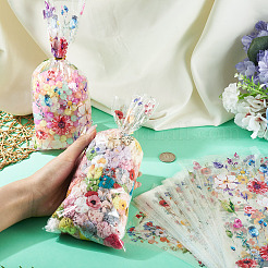 プラスチック製クッキーキャンディ包装袋100個  花模様の長方形  金色のツイストワイヤータイ付き  ミックスカラー  268x125x0.1mm&nbsp;ABAG-TA0002-07B