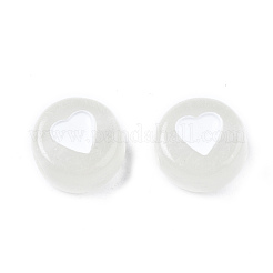 蓄光アクリルビーズ  暗闇で光る  ハート付きフラットラウンド  ホワイト  7x3.5mm  穴：1.8mm  約3700個/500g&nbsp;MACR-S273-39B