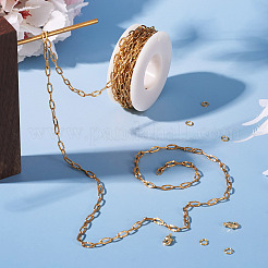 DIY 304 ステンレススチール ペーパークリップ チェーン ブレスレット ネックレス 作成キット  ジュエリーセット作り  18KGP本金メッキ  チェーンリンク：7.8x3.5x0.7mm  5 M&nbsp;DIY-TA0009-54