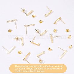 真鍮製スタッドピアスパーツ  ピアスキャッチ付き  混合図形  18KGP本金メッキ  15x3.5x3mm  穴：1.4mm  ピン：0.7mm&nbsp;KK-FH0003-77