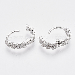 真鍮マイクロペーブキュービックジルコニアハギーフープピアス  フラワーリング  プラチナ  13.5x4mm  ピン：1mm&nbsp;EJEW-N011-03P