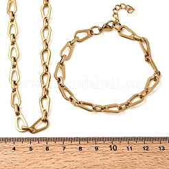 304ステンレススチールのティアドロップリンクチェーンブレスレット＆ネックレスジュエリーセット  カニカン付き  イオンプレーティング（ip）  18KGP本金メッキ  570mm&nbsp;SJEW-L199-18G