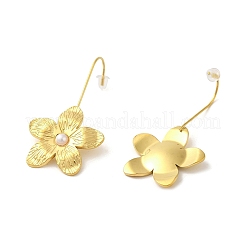 ステンレススチールとプラスチックパールのダングルイヤリング304個  花  18KGP本金メッキ  45x25mm&nbsp;EJEW-Z045-06G