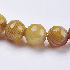 天然石縞瑪瑙/バンデットアゲートビーズ連売り  ラウンド  多面カット  染め  ペルー  8mm  穴：1mm  約47~48個/連  14.8~15.1インチ（37.7~38.5cm）&nbsp;G-P364-14-8mm