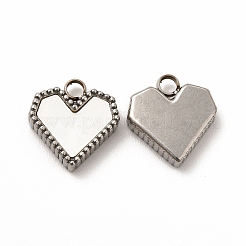 304ステンレススチールハートチャーム  白シェルと  ステンレス鋼色  12x11x3mm  穴：2mm&nbsp;STAS-A076-07P