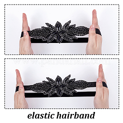 花のラインストーンのヘッドバンド  女性と女の子のためのヘアアクセサリー  ブラック  16.5~68x260mm&nbsp;PHAR-WH0020-05B