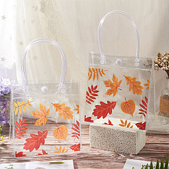 長方形の透明なプリントPVCプラスチックギフトトートバッグ  サンゴ  葉  28.5cm  オープン：190x155x75mm&nbsp;ABAG-TADJ0002-002C