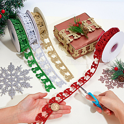 4ロール4色のクリスマスベルポリエステルグリッターパウダーリボン  ギフト装飾アクセサリー  ミックスカラー  1-1/8インチ（30mm）  約5ヤード/ロール  1ロール/色&nbsp;OCOR-GA0002-35