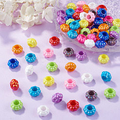 パール加工UVメッキ不透明アクリルヨーロピアンビーズ100個  大穴ビーズ  ミックスカラー  花  13.5x8mm  穴：6mm&nbsp;SACR-TA0001-77B
