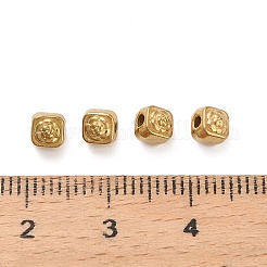 304ステンレススチールビーズ  花の正方形  イオンプレーティング（ip）  18KGP本金メッキ  4x4x4.5mm  穴：1.4mm&nbsp;STAS-D204-60G