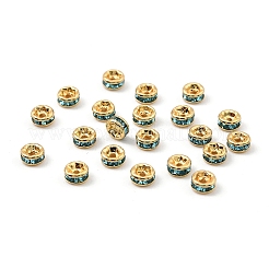 真鍮製A級ラインストーンスペーサービーズ  黄金メッキ  ロンデル  ニッケルフリー  アクアマリン  4x2mm  穴：0.8mm&nbsp;RSB034NF-13G