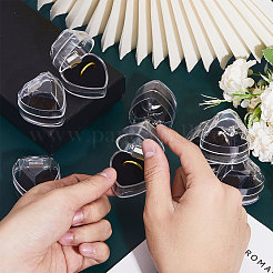 ハートのプラスチックリングボックス  内側がベルベットのジュエリーリングギフトケース  バレンタインデーの  ブラック  4.1x4x3.5cm&nbsp;LS-CON-WH0084-83A