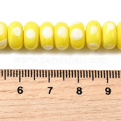 手作りランプワークビーズ  水玉模様のロンデル  きいろ  9.5~10x5mm  穴：1.8mm  約40個/連  8.27''（21センチメートル）&nbsp;LAMP-Z015-01F