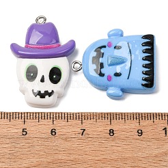 ハロウィン不透明樹脂ペンダント  プラチナ鉄ループ付き  混合図形  ミックスカラー  22~35x24~37x7~8mm  穴：2mm&nbsp;RESI-I348-02