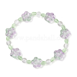 女性用梅の花ガラスビーズストレッチブレスレット  ライラック  内径：2-1/8~2-1/4インチ（5.5~5.8cm）&nbsp;BJEW-JB12138-03