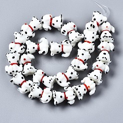 手作り凹凸柄ランプワークビーズ連売り  斑点のある犬  ホワイト  22~23x18~19x15~17.5mm  穴：2.5mm  約20個/連  17.13インチ（43.5cm）&nbsp;LAMP-Q031-002