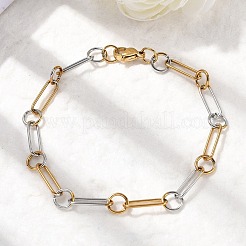 女性用304ステンレススチールオーバルリンクチェーンブレスレット  ゴールデン·ステンレス鋼色  7-1/4インチ（18.5cm）  リンク：6.7x1mm / 14x4.5x1mm&nbsp;LS-BJEW-D377-01B