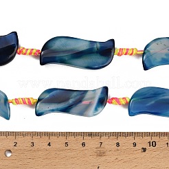 染色・加熱された天然縞瑪瑙ビーズ連売り  葉  ブルー  43~45.5x17.5~19.5x5~7mm  穴：1~1.4mm  約7個/連  14.76''~15.55''（37.5~39.5センチメートル）&nbsp;GG-CBAB9C6-B01-01