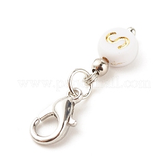 メッキアクリルパーツ装飾  亜鉛合金カニカンと鉄のパーツ  アルファベット付きのフラットラウンド  ホワイト  28mm  26個/セット&nbsp;HJEW-JM00627