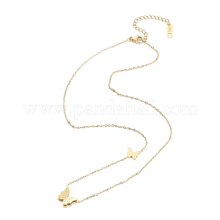 304ステンレススチールペンダントネックレス  アズキチェーン付き  テクスチャ  蝶  ゴールドカラー  16.85インチ（42.8cm）&nbsp;NJEW-K118-17G