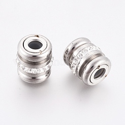 304ステンレススチールヨーロピアンビーズ  ポリマークレイラインストーン付き  コラム  ステンレス鋼色  14x12.5mm  穴：5mm&nbsp;STAS-I122-01P