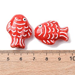手作りの陶器ビーズ  手描きの陶器ビーズ  魚  ファミーユは磁器バラ  レッド  27~28x20~21x10.5~11.5mm  穴：1.8~2.2mm&nbsp;PORC-K010-08J