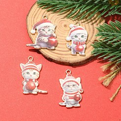 8 個 4 スタイルのクリスマス合金エナメルペンダント  長持ちメッキ  ゴールドカラー  猫のチャーム  ミックスカラー  29~31x17~24x1.5mm  穴：2mm  2個/スタイル&nbsp;FIND-YW0005-64
