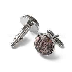 304ステンレススチール製カフスボタン  天然ロードナイトを使用  アパレルアクセサリー用  半円  30~31x17.5mm&nbsp;G-C185-02P-40