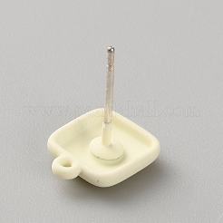合金製スタッドピアスパーツ  水平ループ付き  正方形  ホワイト  10x8.5mm  穴：1mm  ピン：0.7x10.5mm&nbsp;FIND-WH20023-012F