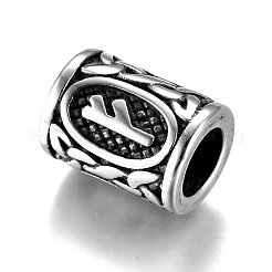 304ステンレススチールヨーロピアンビーズ  大穴ビーズ  ルーン/ futhark / futhorの列  アンティークシルバー  13.5x10mm  穴：6mm&nbsp;OPDL-G010-07AS-08B