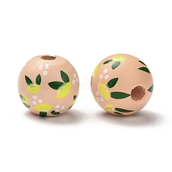 スプレー塗装天然木ビーズ  レモン模様  カラフル  14.5mm  穴：3.5~4mm&nbsp;WOOD-C007-01