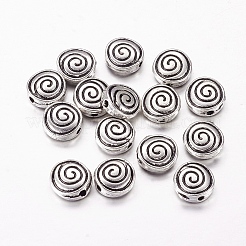 チベット風合金ビーズ  鉛フリー及びカドミウムフリー  フラットラウンド  アンティークシルバー  8x8x4mm  穴：1mm&nbsp;LF10741Y-NF