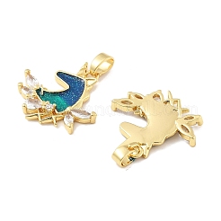 真鍮エナメルマイクロパヴェキュービックジルコニアペンダント  カドミウムフリー＆ニッケルフリー＆鉛フリー  ユニコーン  グリッターパウダー付き  18KGP本金メッキ  マリンブルー  20.5x21x3mm  穴：5x2.5mm&nbsp;KK-M325-04G