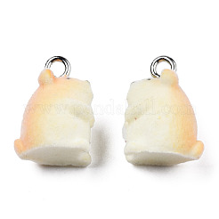 フロッキー樹脂ペンダント  プラチナメッキ鉄ループ付き  ハムスター  小麦  19x14x12mm  穴：2.5mm&nbsp;RESI-N032-07