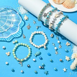 海洋テーマの DIY 合成ターコイズとガラスビーズのジュエリー作りキット  ミックスカラー  5~23x5~16x3~12mm  穴：0.8~3.5mm&nbsp;DIY-YW0010-95