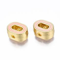 ラックメッキ合金エナメルビーズ  カドミウムフリー＆ニッケルフリー＆鉛フリー  ライトゴールド  ダークサーモン  文字.o  O：10x7.5x4.5mm  穴：1.6mm&nbsp;ENAM-S122-033O-NR