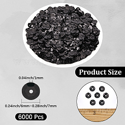 プラスチック製のスパンコールビーズ6000個  半カップ状のスパンコールビーズ  中ハート孔  ブラック  6~7x0.5mm  穴：1mm&nbsp;PVC-PA0001-01D