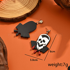 クリエイティブなハロウィーン樹脂スタッドピアス  プラチナ  スカル  60x38mm&nbsp;RO4694-1