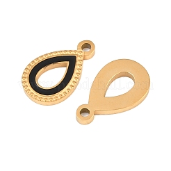304ステンレススチールエナメルペンダント  ティアドロップチャーム  ゴールドカラー  ブラック  15x9x1.5mm  穴：1.5mm&nbsp;STAS-Z190-01G-01
