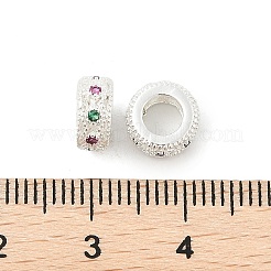 真鍮マイクロパヴェキュービックジルコニアロンデルヨーロピアンビーズ  目のお守りの祈りの大きな穴のビーズ  ラックめっき  カドミウムフリー＆鉛フリー  長持ちメッキ  銀  8x3.5mm  穴：4.2mm&nbsp;KK-P297-04B-S