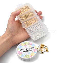 DIYレタービーズブレスレット作成キット  Abs プラスチック & ガラスパール & アクリルビーズを含む  伸縮性のある糸  ミックスカラー  455個/箱&nbsp;DIY-YW0006-11
