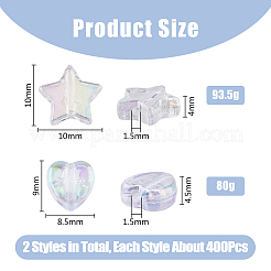 環境に優しい透明アクリルビーズ  スター  ハート  クリアAB  9~10x8.5~10x4~4.5mm  穴：1.5mm  400個/スタイル&nbsp;TACR-DC0001-04B