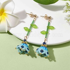 染色された天然瑪瑙のダングルスタッドピアス  ガラスシードとアクリルフラワーオブライフロングドロップイヤリング  ディープスカイブルー  55x17mm&nbsp;EJEW-MZ00125-03