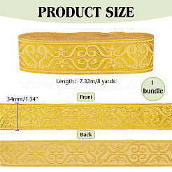 7.7~8ヤードのエスニックスタイルのポリエステルフラワージャカードリボン  衣類の縫製  ゴールド  1-3/8インチ（34mm）&nbsp;OCOR-PH0004-48B
