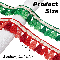 4m 2色 エスニック風ポリエステルフリンジレーストリム  タッセルリボン  ミックスカラー  1-1/2インチ（37mm）  2m /カラー&nbsp;SRIB-ME0001-01