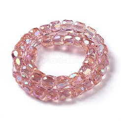 Ab色のメッキガラスビーズ  ファセットバレル  淡いバイオレットレッド  10x10mm  穴：1mm&nbsp;GLAA-F108-12A-01