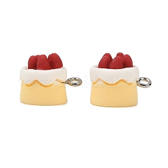 不透明樹脂製ミニデザートクラフトペンダント  いちごケーキチャーム  プラチナアイアンループ付き  レッド  17x12.5x13mm  穴：2mm&nbsp;FIND-Z104-04P