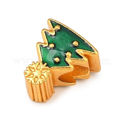 クリスマス用真鍮エナメルヨーロピアンビーズ  大穴ビーズ  ゴールドカラー  クリスマスツリー  12x11x7.5mm  穴：4mm&nbsp;LS-KK-F922-03B-G
