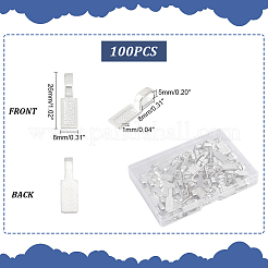 チベットスタイルの合金接着フラットパッドベイル100個  長方形  銀  26x8x1mm  穴：8x5mm&nbsp;FIND-UN0002-33