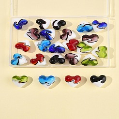 24個6色手作りランプワークビーズ  ハート  ツートン  ミックスカラー  19~20.5x20~20.5x11~12.5mm  穴：1.5~2.5mm  4個/カラー&nbsp;LAMP-FS0001-35